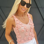 Rose Applique Net Crochet Sweater Tank In Blush - Infinity Raine