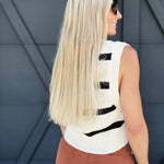 Stripe V Neck Sweater Vest Top In Ivory - Infinity Raine