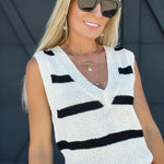 Stripe V Neck Sweater Vest Top In Ivory - Infinity Raine