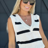 Stripe V Neck Sweater Vest Top In Ivory - Infinity Raine