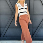 Stripe V Neck Sweater Vest Top In Ivory - Infinity Raine