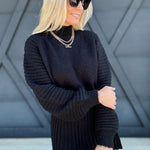 Gabrielle Mock Neck Balloon Sleeve Sweater In Black - Infinity Raine