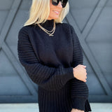 Gabrielle Mock Neck Balloon Sleeve Sweater In Black - Infinity Raine