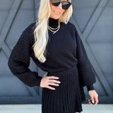 Gabrielle Mock Neck Balloon Sleeve Sweater In Black - Infinity Raine