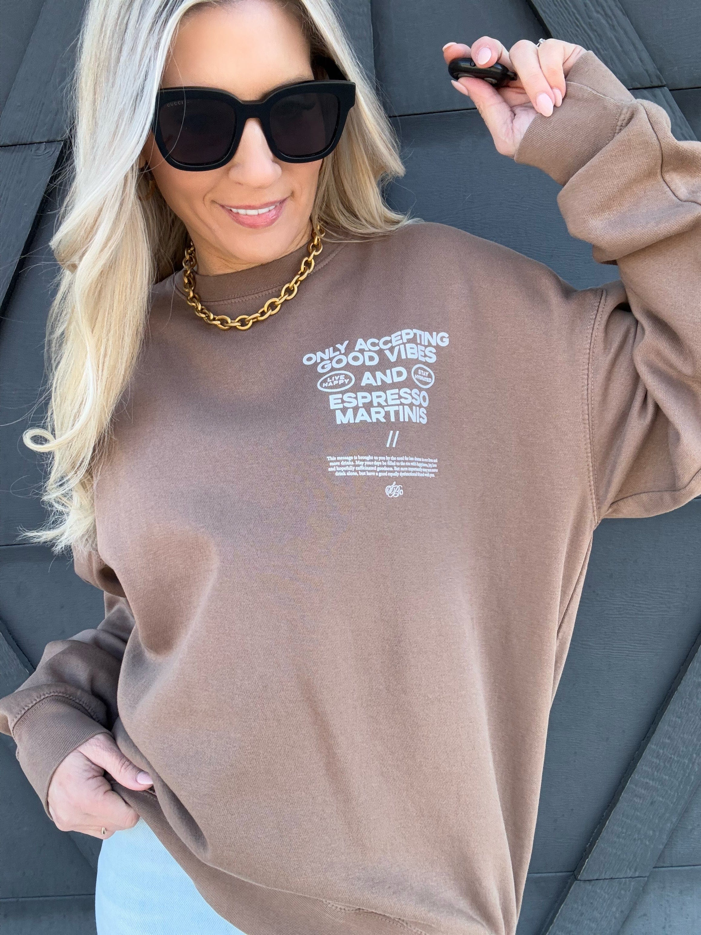 Good Vibes Sweatshirt In Coffee - Infinity Raine