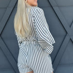 Kimono Sleeve Striped Romper In Grey - Infinity Raine