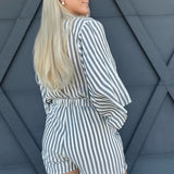 Kimono Sleeve Striped Romper In Grey - Infinity Raine