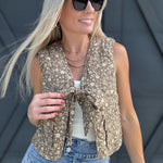 Floral Quilted Bow Vest in Beige and Sand - Infinity Raine