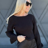 Reversible Cropped Pearl Sweater In Black - Infinity Raine