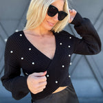 Reversible Cropped Pearl Sweater In Black - Infinity Raine