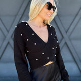 Reversible Cropped Pearl Sweater In Black - Infinity Raine