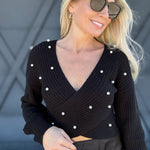 Reversible Cropped Pearl Sweater In Black - Infinity Raine