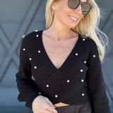 Reversible Cropped Pearl Sweater In Black - Infinity Raine