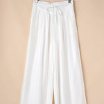 Casual Pleated Wide Leg Pants In White - Infinity Raine