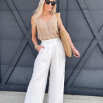 Sweet Lover Fashion Bottoms - Pants Casual Pleated Wide Leg Pants In White