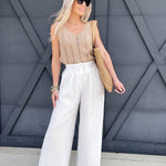 Sweet Lover Fashion Bottoms - Pants Casual Pleated Wide Leg Pants In White