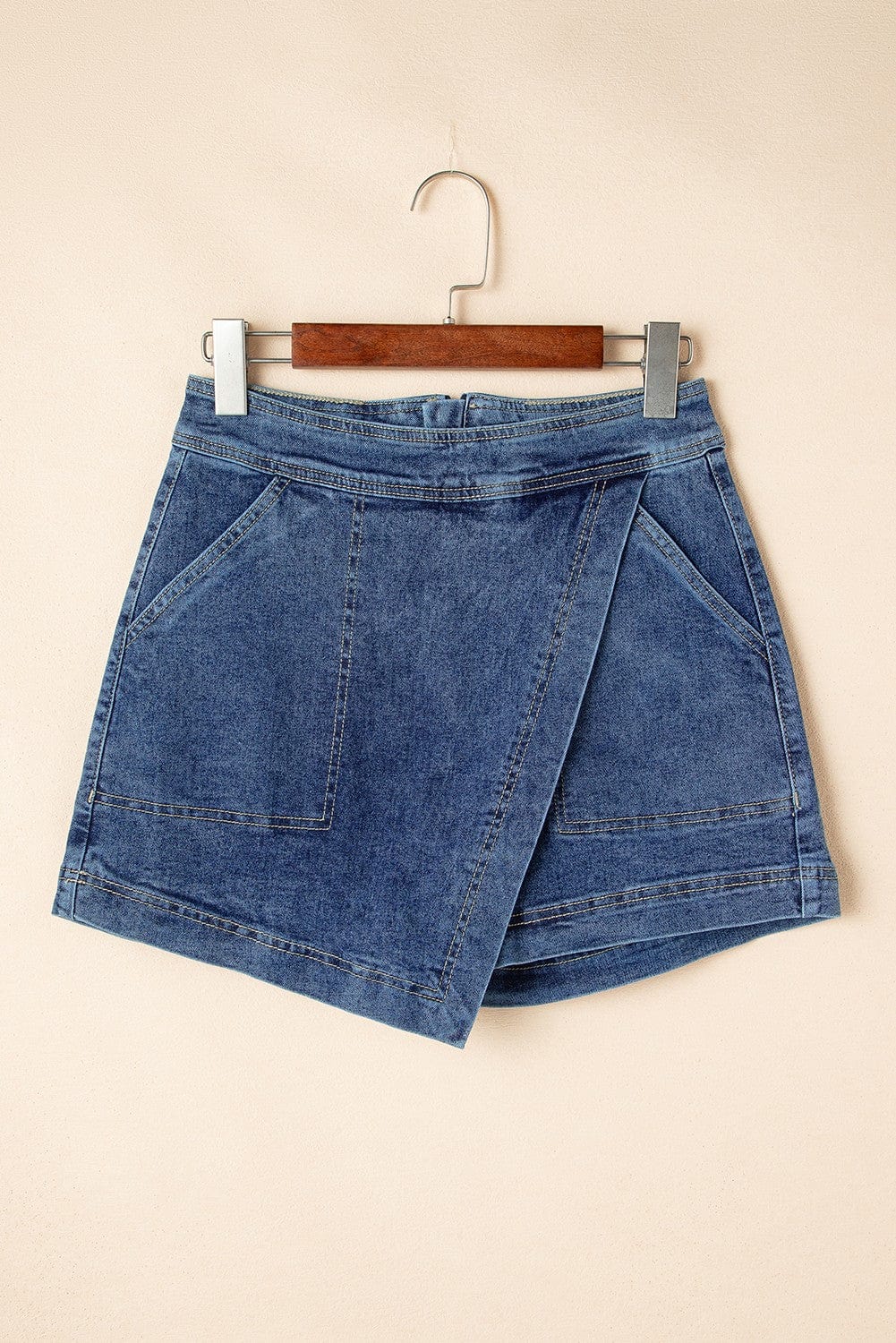 Faux Wrap Mini Skort In Denim - Infinity Raine