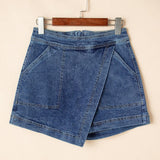 Faux Wrap Mini Skort In Denim - Infinity Raine