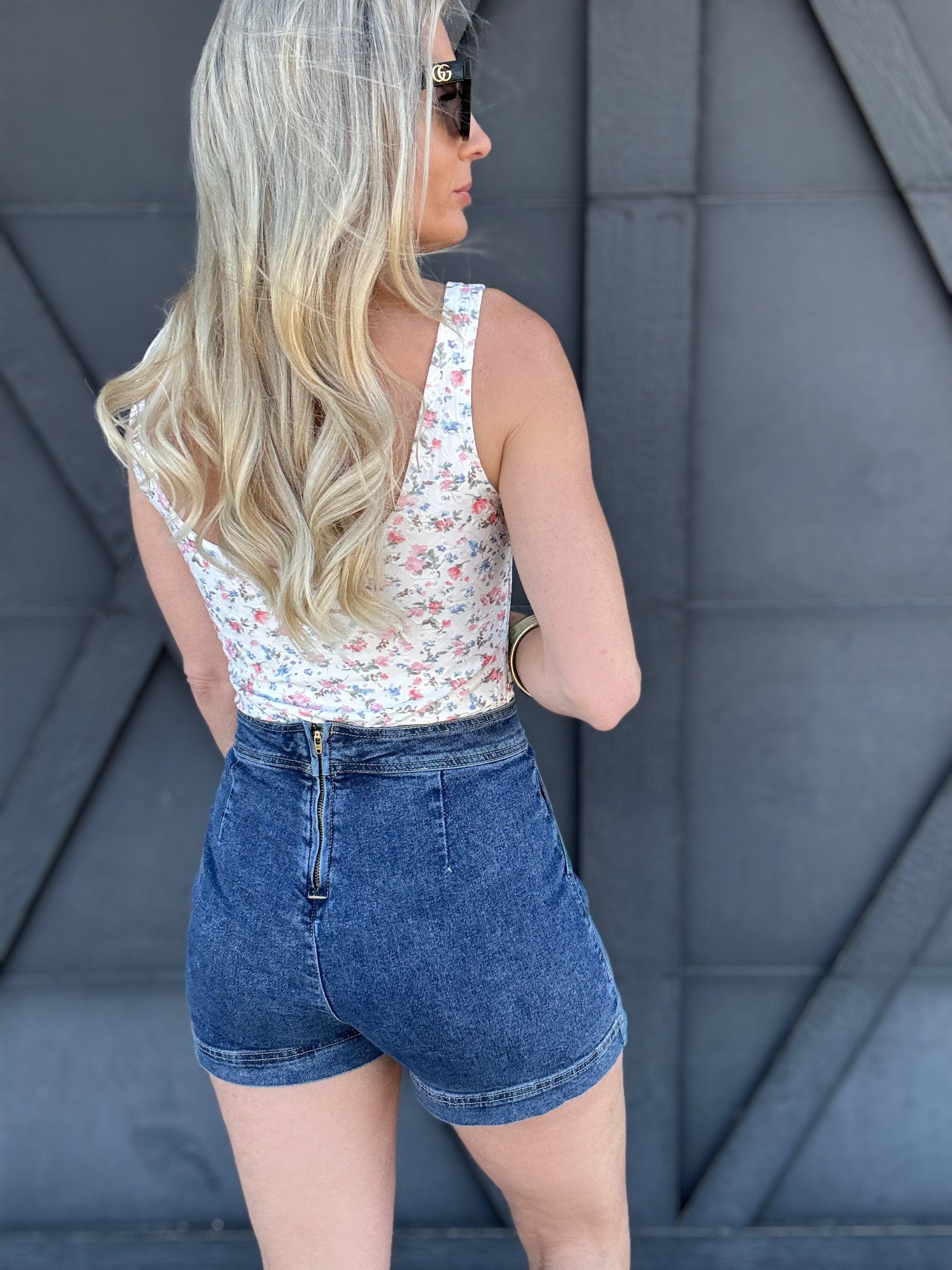 Faux Wrap Mini Skort In Denim - Infinity Raine