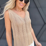 Scalloped Hem Crochet Tank In Khaki - Infinity Raine