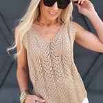 Scalloped Hem Crochet Tank In Khaki - Infinity Raine