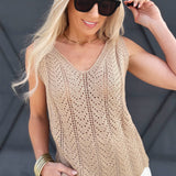 Scalloped Hem Crochet Tank In Khaki - Infinity Raine