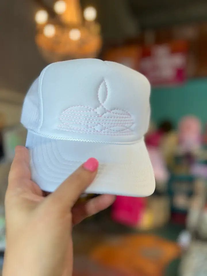 Boot Stitch Trucker Hat In White Multi - Infinity Raine