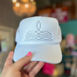 Boot Stitch Trucker Hat In White Multi - Infinity Raine