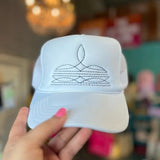 Boot Stitch Trucker Hat In White Multi - Infinity Raine