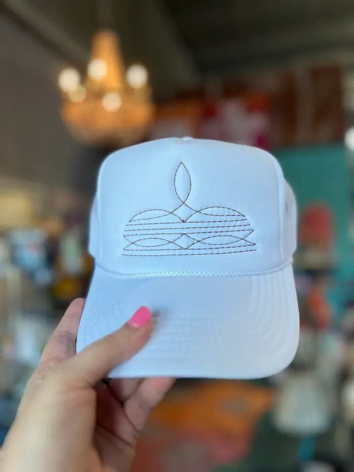 Boot Stitch Trucker Hat In White Multi - Infinity Raine