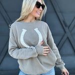 Horseshoe Patchwork Sweatshirt In Camel Gold - Infinity Raine