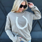 Horseshoe Patchwork Sweatshirt In Camel Gold - Infinity Raine