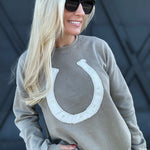 Horseshoe Patchwork Sweatshirt In Camel Gold - Infinity Raine