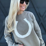 Horseshoe Patchwork Sweatshirt In Camel Gold - Infinity Raine