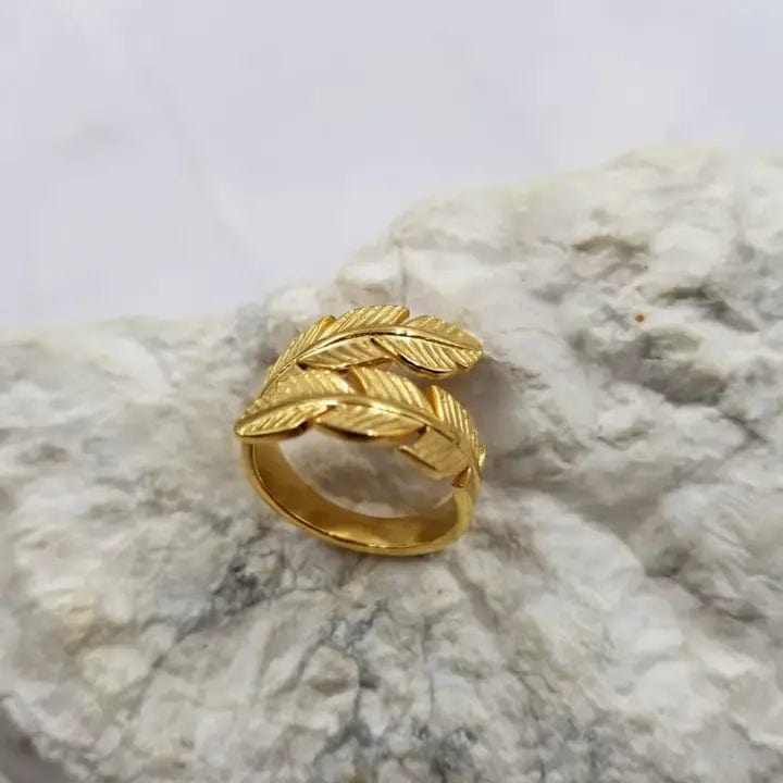 Double Feather Ring In Gold - Infinity Raine