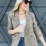 the workshop studio Outerwear - Blazers Plaid Collared Blazer In Khaki