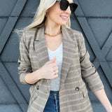 the workshop studio Outerwear - Blazers Plaid Collared Blazer In Khaki