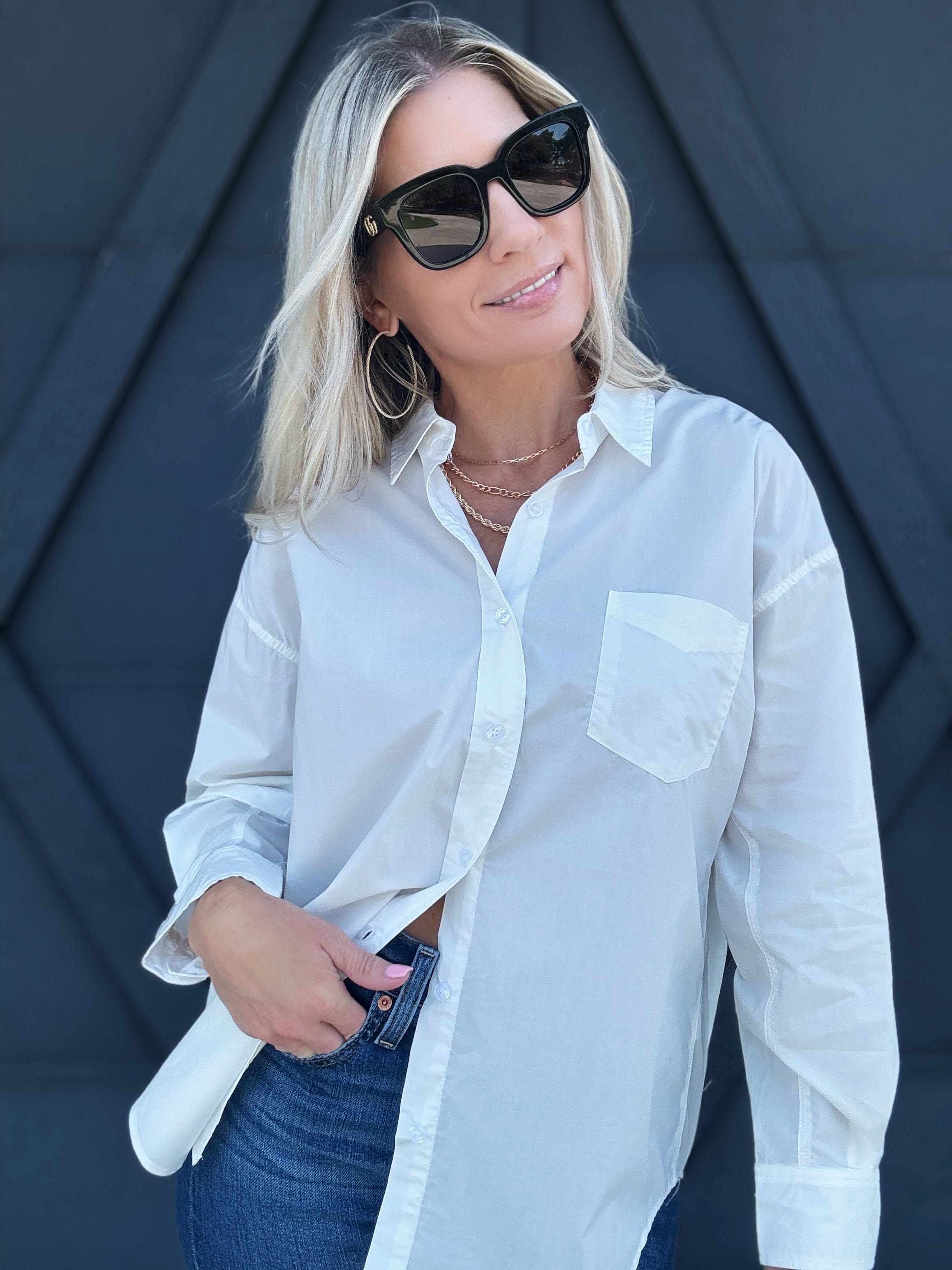 Relaxed Button Down Shirt In White - Infinity Raine