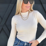 Mock Neck Long Sleeve Sweater Knit Top In Ecru - Infinity Raine