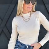 Mock Neck Long Sleeve Sweater Knit Top In Ecru - Infinity Raine