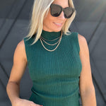 Mock Neck Sleeveless Sweater Knit Top In Dark Green - Infinity Raine