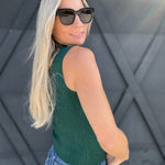 Mock Neck Sleeveless Sweater Knit Top In Dark Green - Infinity Raine