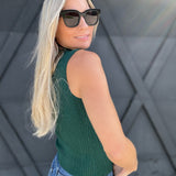 Mock Neck Sleeveless Sweater Knit Top In Dark Green - Infinity Raine