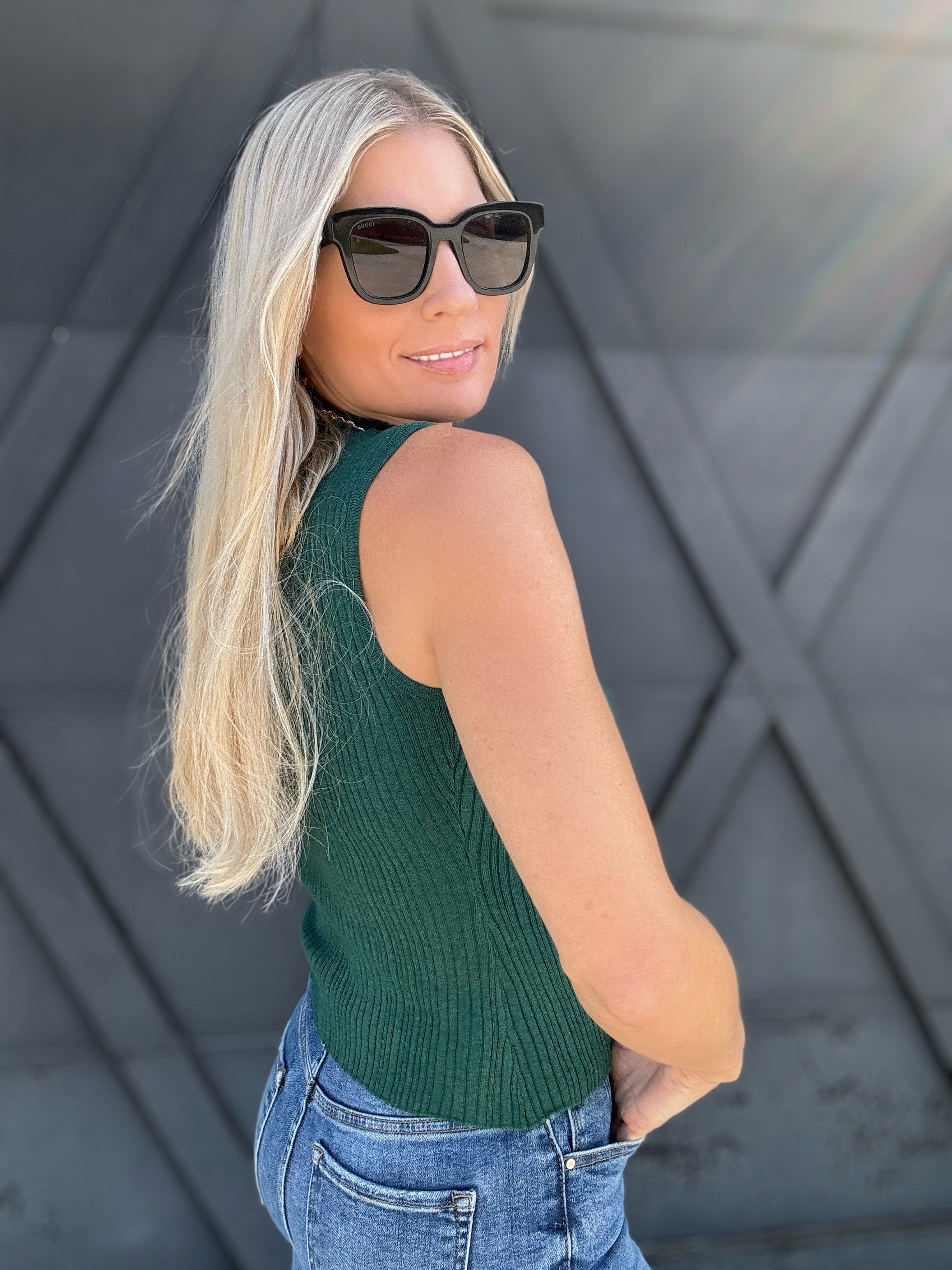 Mock Neck Sleeveless Sweater Knit Top In Dark Green - Infinity Raine