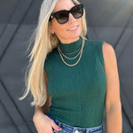 Mock Neck Sleeveless Sweater Knit Top In Dark Green - Infinity Raine