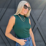 Mock Neck Sleeveless Sweater Knit Top In Dark Green - Infinity Raine