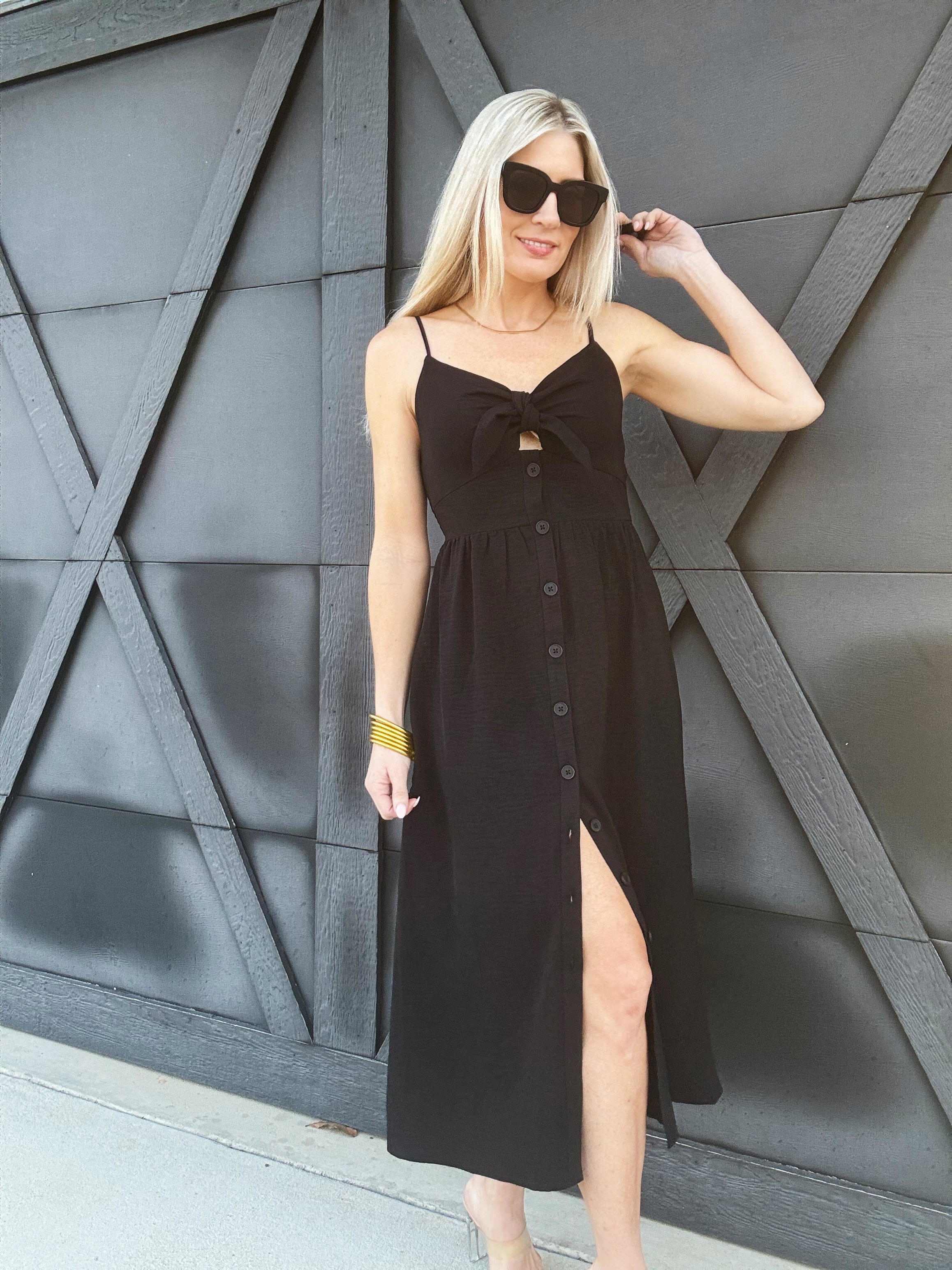 Timing Dresses Button Down Airflow Maxi In Black