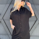 Timing Dresses Button Down Shirt Dress In Black