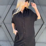 Timing Dresses Button Down Shirt Dress In Black