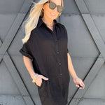 Timing Dresses Button Down Shirt Dress In Black